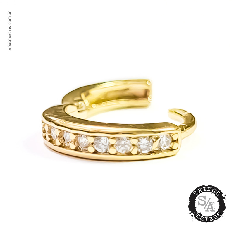 Tribos Piercing Argola Semijoia Banhado a Ouro com Cristais (3)