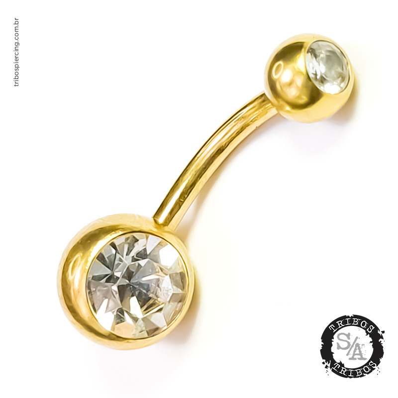 Tribos Piercing BananaBell PVD Gold com Strass Branco em Aco Cirurgico (1)