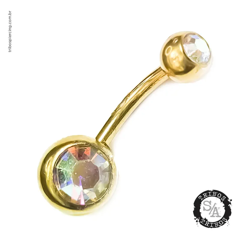 Piercing De Umbigo Aço Cirúrgico Corações Zircônia Strass - AÇO