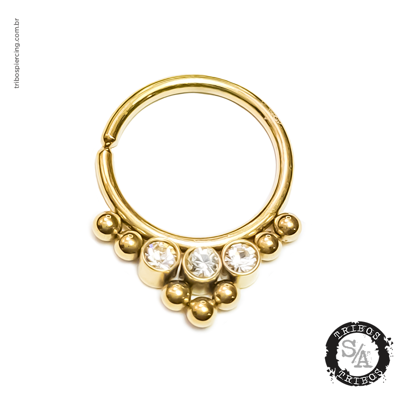 Tribos Piercing Indiano de Argola com Zircônias em Aço Cirúrgico Gold PVD (1)