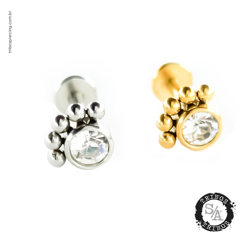 Tribos Piercing Labret Indiano com Zircônia em Aço Cirúrgico e PVD Gold (1)