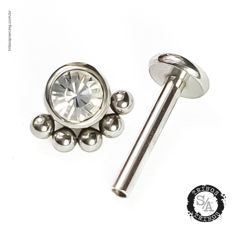 Tribos Piercing Labret Indiano com Zircônia em Aço Cirúrgico e PVD Gold (3)