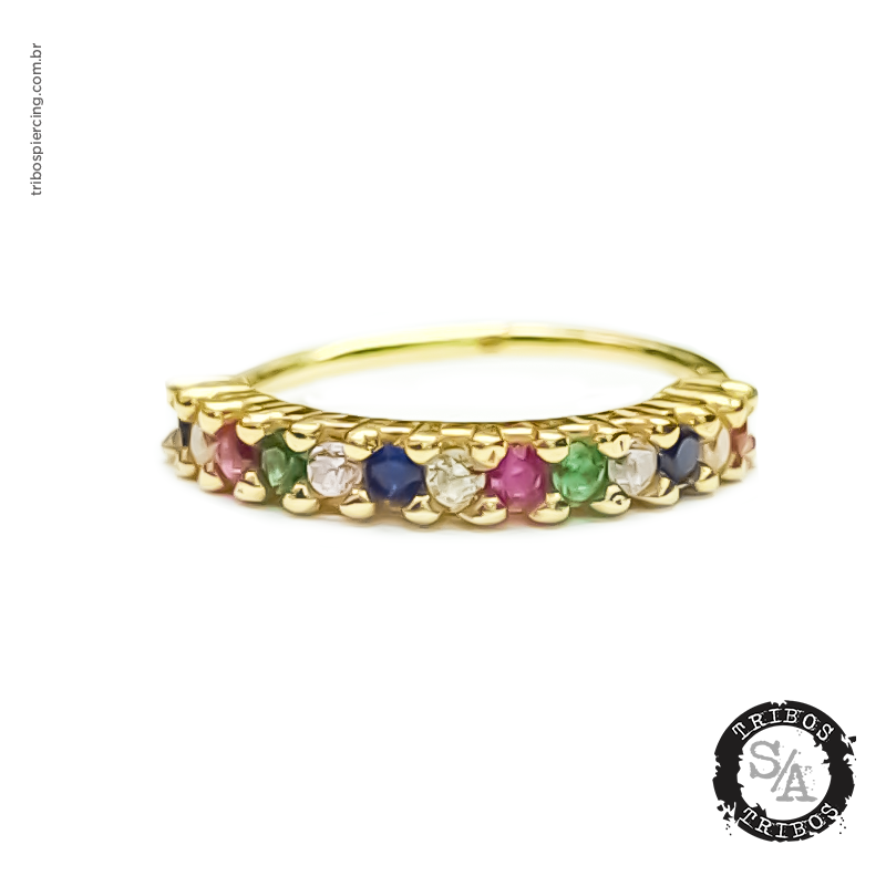 Tribos Piercing Argola em Prata 925 com banho de ouro e cristais coloridos (2)