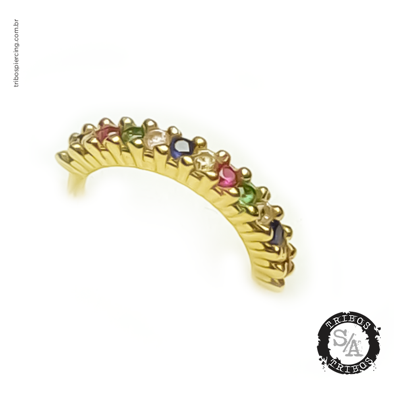 Tribos Piercing Argola em Prata 925 com banho de ouro e cristais coloridos (3)