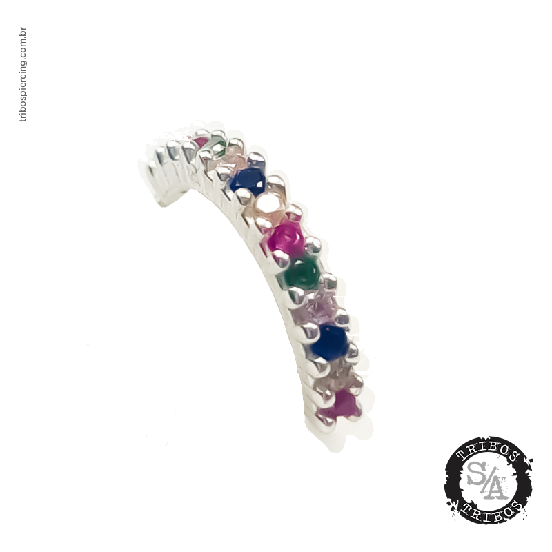 Tribos Piercing Argola em Prata 925 com banho de ouro e cristais coloridos (6)